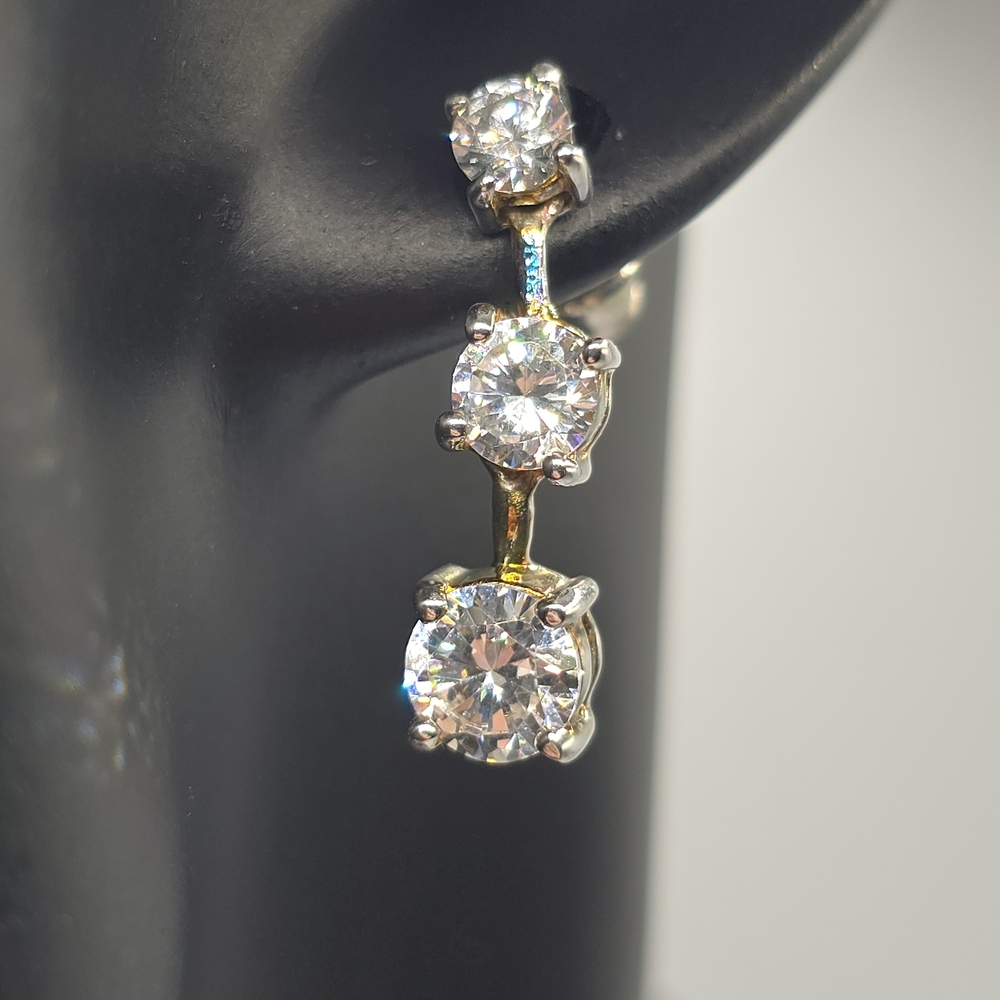 SETA 925 Sterling Vermeil CZ 3 Stone Dangle Drop Bridal Wedding Earrings